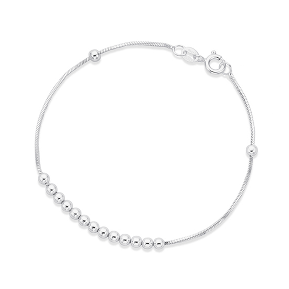 Silver Fine 14 Ball On Snake Chain Bracelet