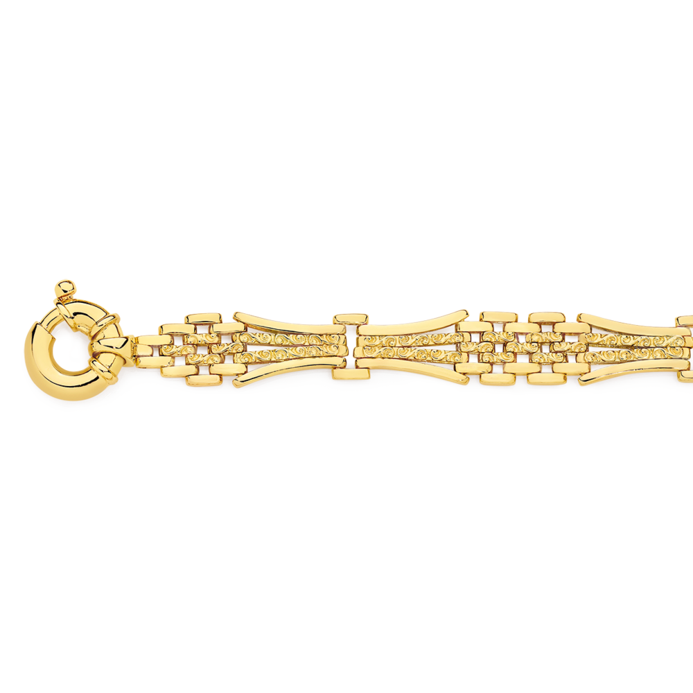 9ct Gold 20.5cm Solid Gate Bolt Ring Bracelet