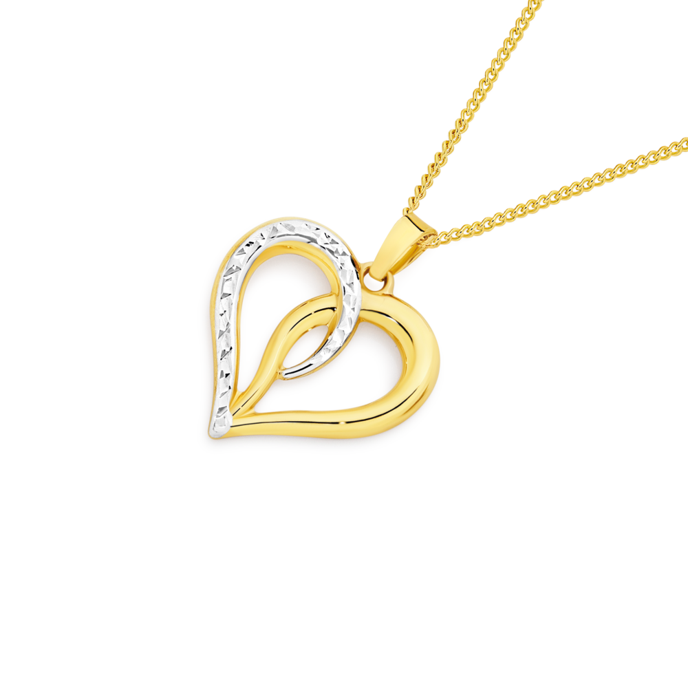 9ct Gold Two Tone Diamond-Cut & Polished 'Intertwining Love' Heart Pendant