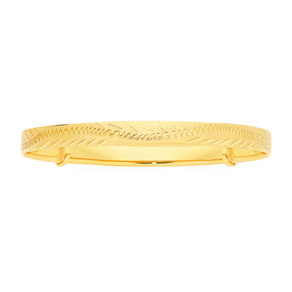 Gold Plated Silver 40mm Oval Engraved Expandable Children's Bangle