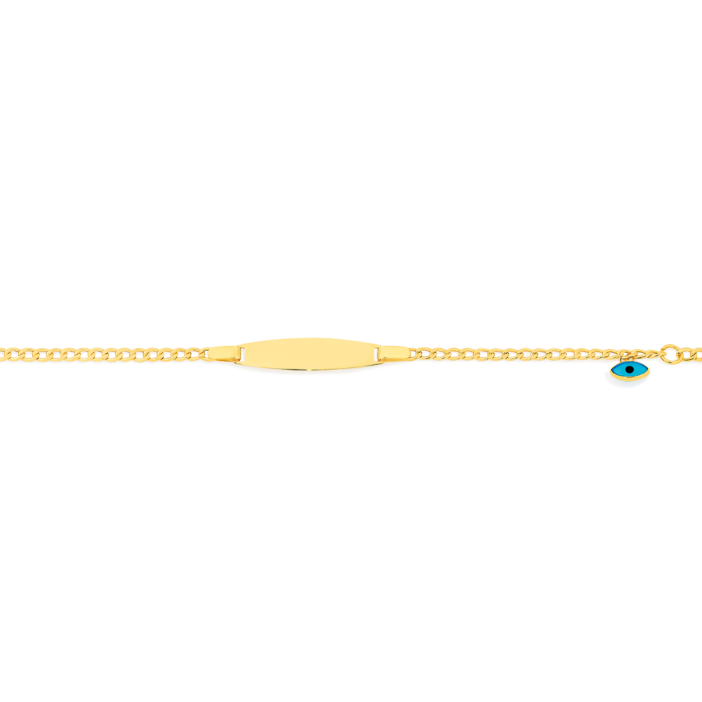 9ct Gold 16cm Hollow Curb Identity Bracelet with Evil Eye Charm