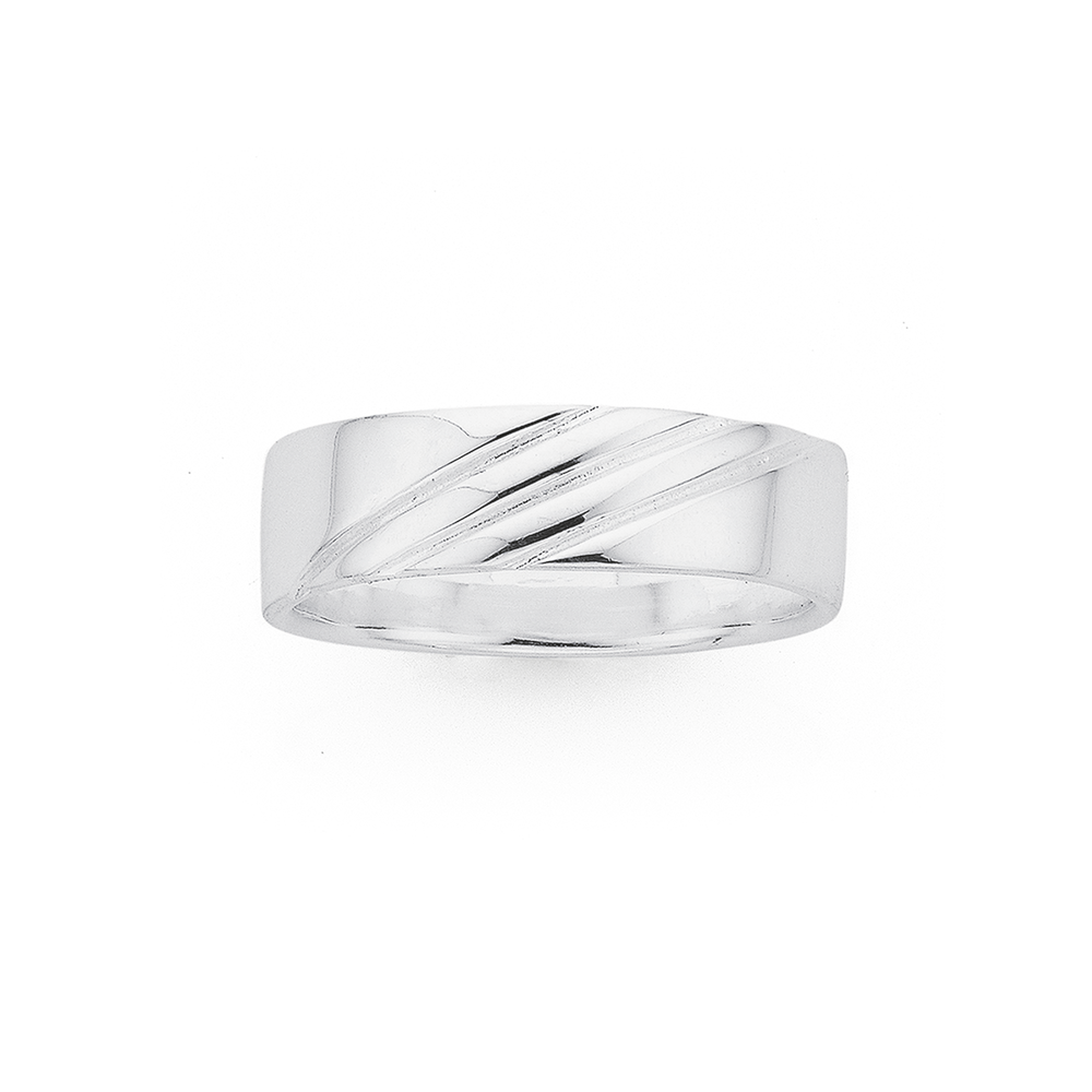 Silver 6mm Triple Diagonal Stripe Band