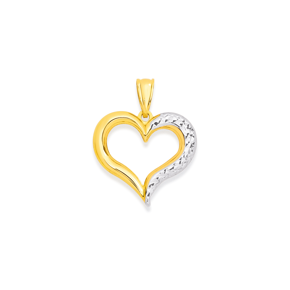 9ct Gold Two Tone Diamond-cut Open Heart Pendant