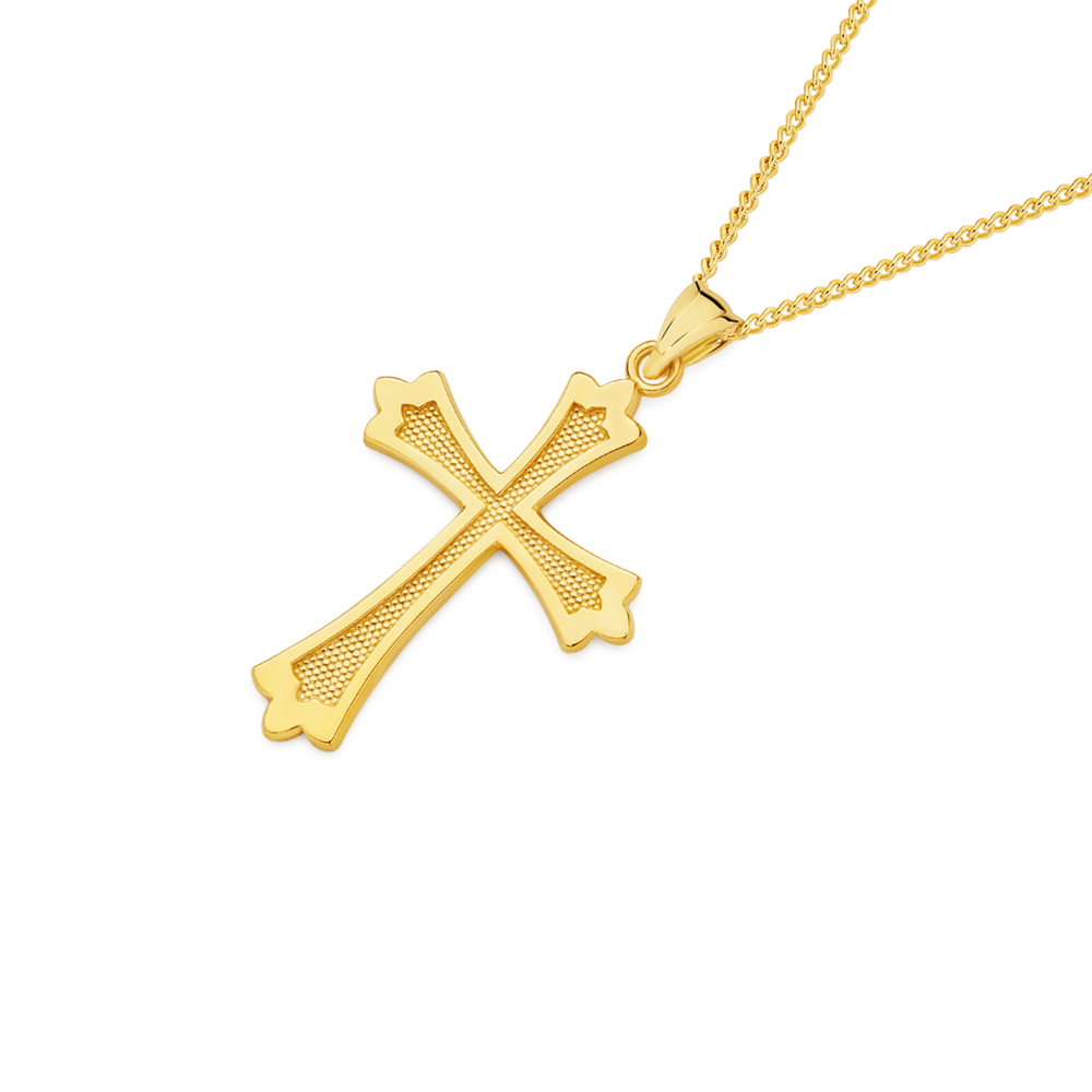 9ct Gold 24mm Polished & Satin Centre Cross Pendant