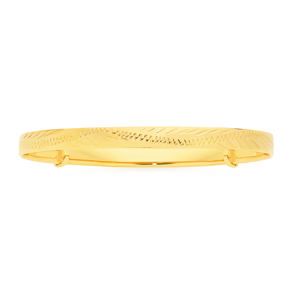 Gold Plated Silver 45mm Oval Engraved Expandable Children's Bangle