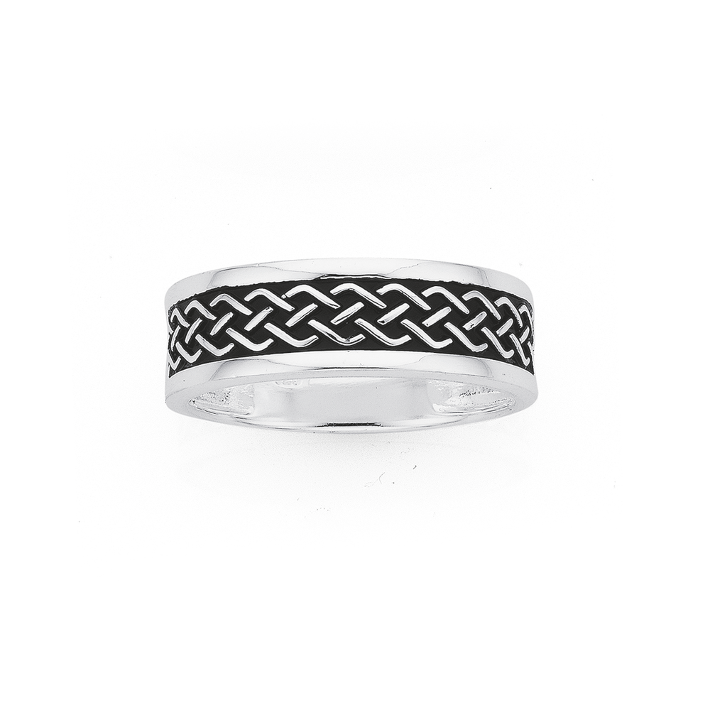 Silver 7.5mm Oxidised Plait Band