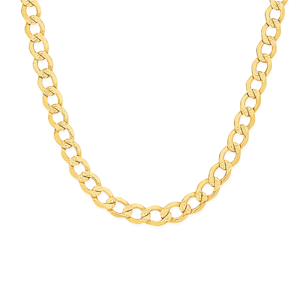 9ct Gold 45cm Hollow Pave Bevelled Curb Chain