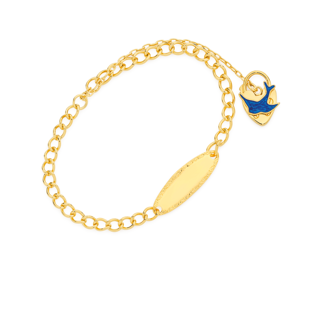 Gold Plated Silver 14cm Identity Padlock Bluebird Bracelet