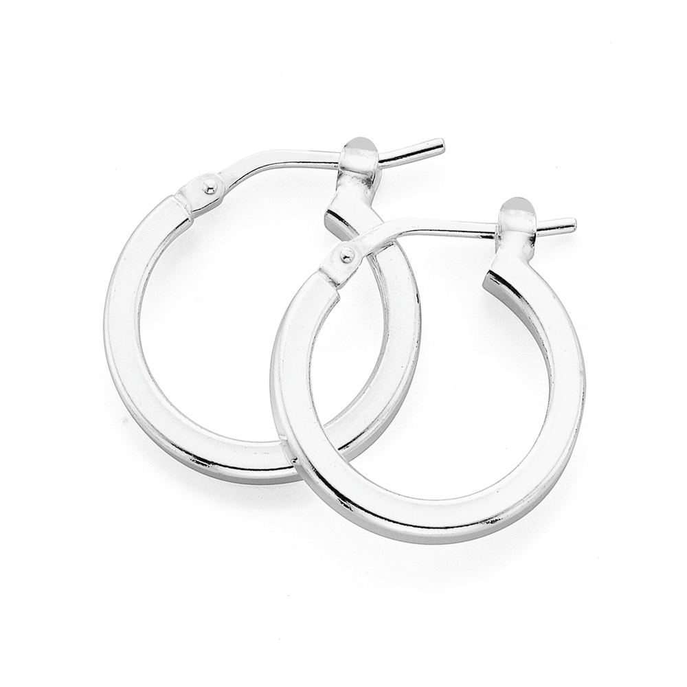 Sterling Silver 12mm Square Edge Hoop Earrings