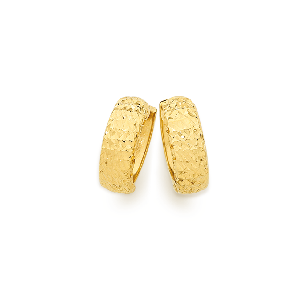 24ct Gold Plated Silver 12mm Diamond-Cut Reversible Huggie Earrings
