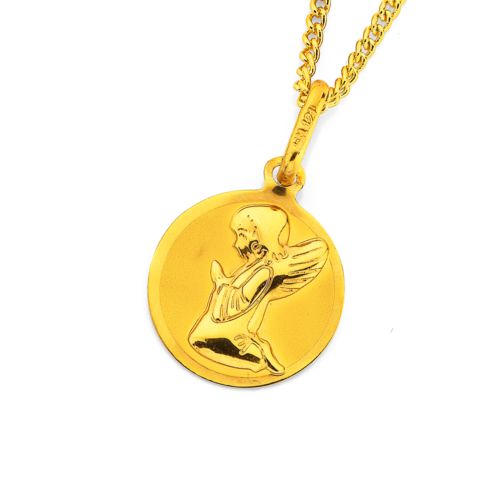 9ct Gold Praying Angel Disc Pendant