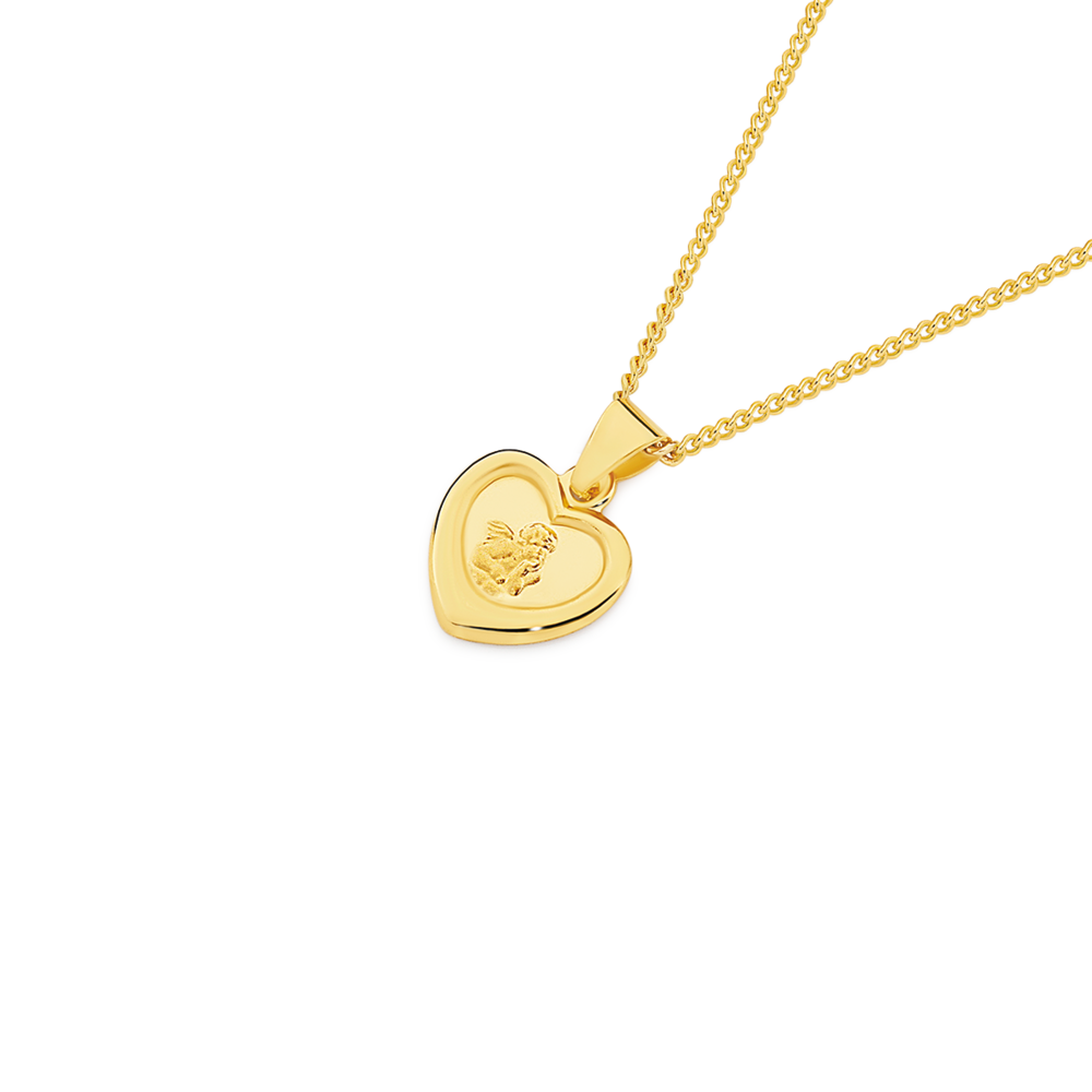 9ct Gold Guardian Angel Heart Pendant