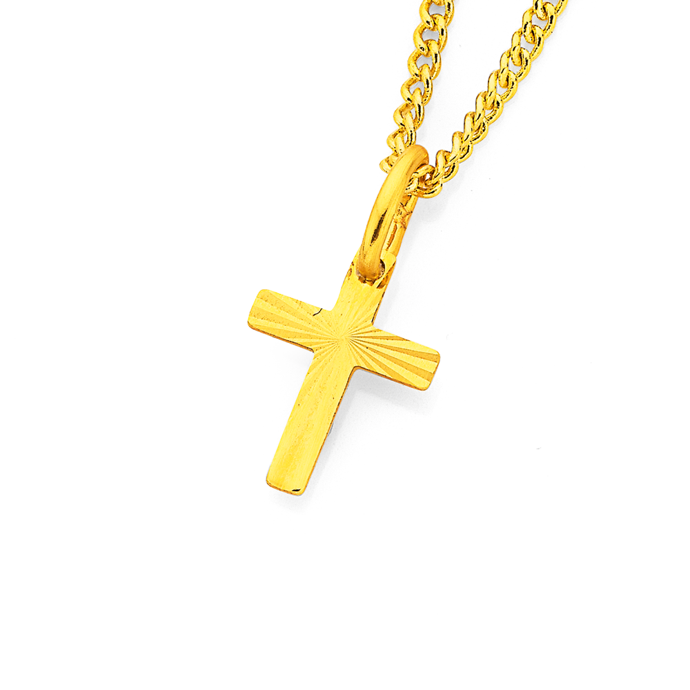 9ct Gold Sunray Cross Pendant