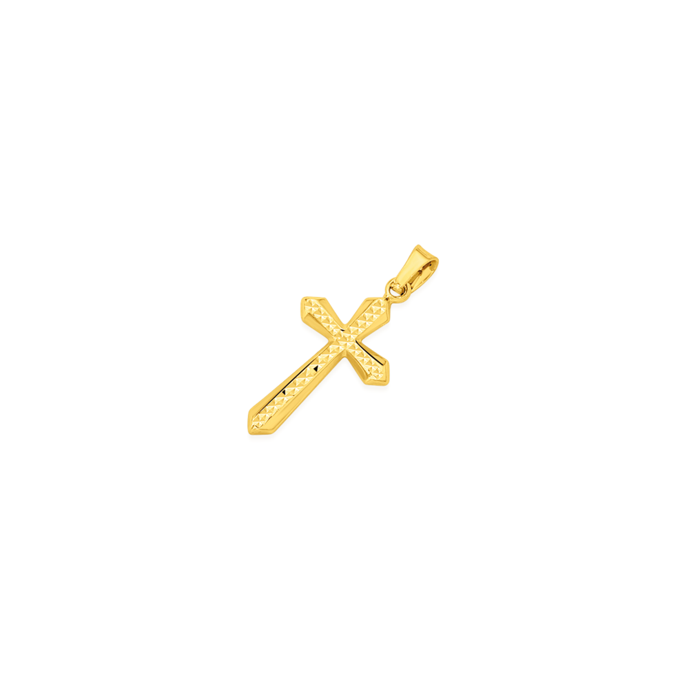 9ct Gold 16mm Diamond-Cut Flute Cross Pendant