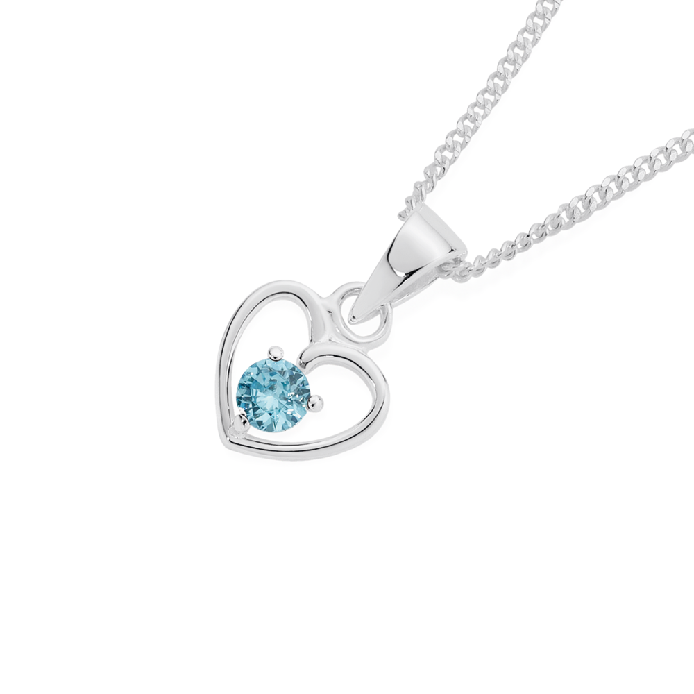 Silver CZ Blue Open Heart Pendant