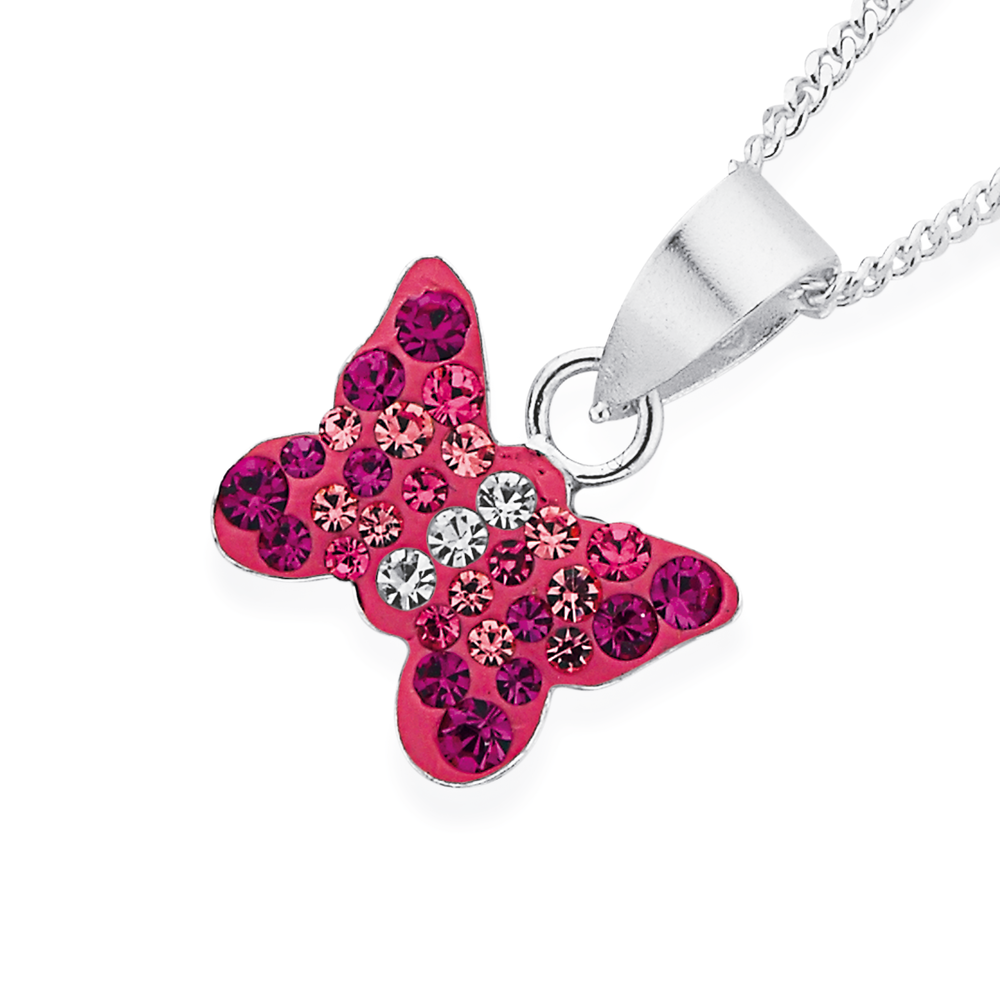 Silver Crystal Pink Butterfly Pendant