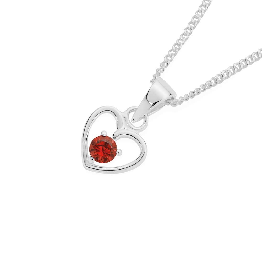 Silver Red CZ Heart Pendant