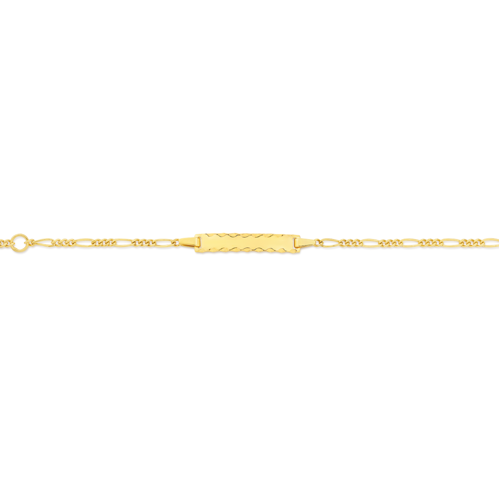 9ct Gold 14cm Solid Figaro 3+1 Diamond-Cut Edge Rectangle Identity Bracelet
