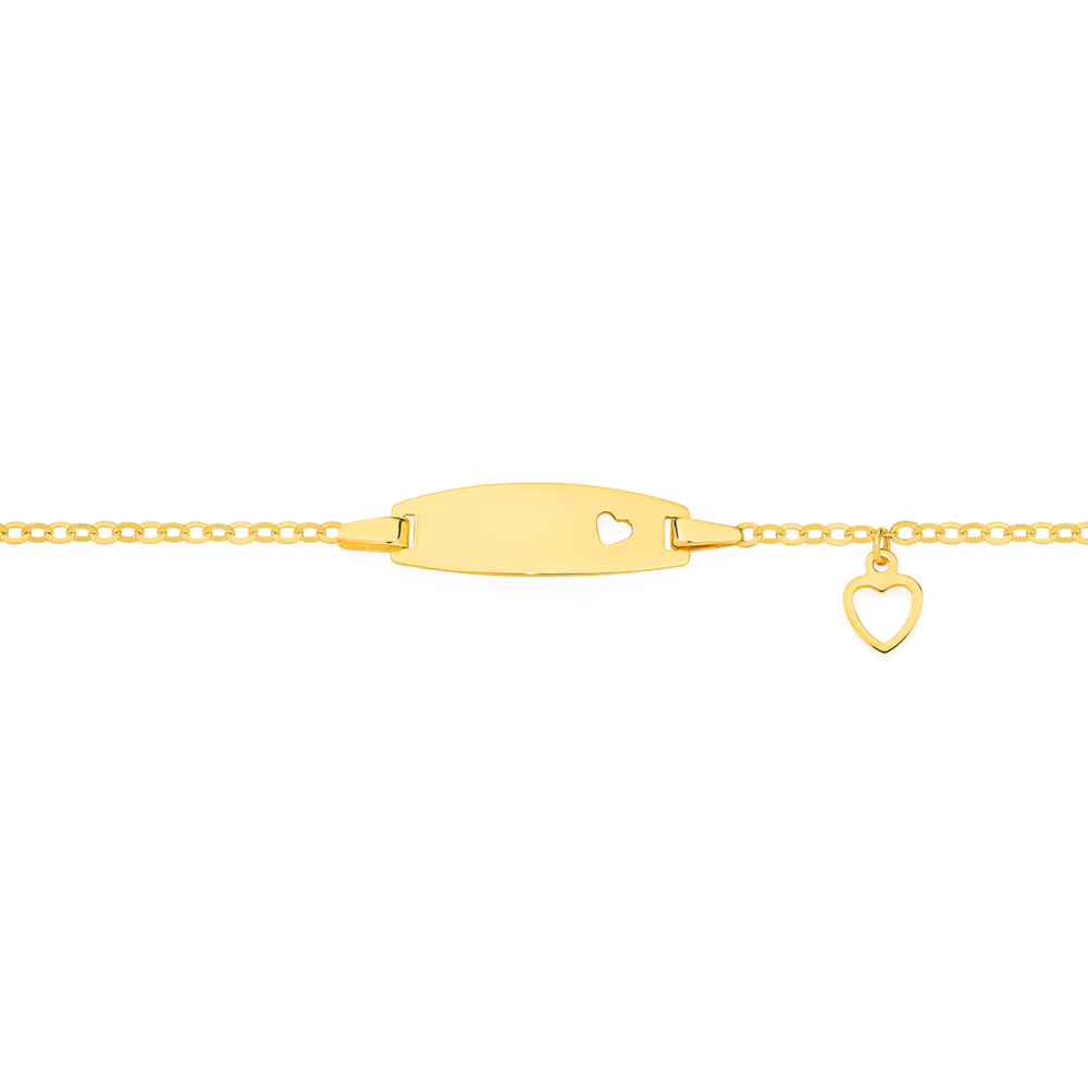 9ct Gold 14cm Oval Heart Cutout Identity Charm Solid Trace Bracelet