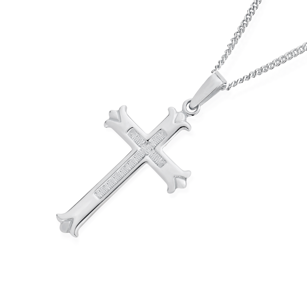 Silver 30mm Fancy Clover Edge Cross Pendnt