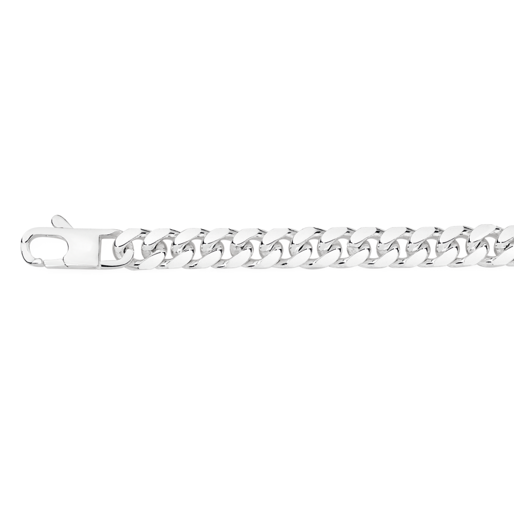 Silver Large Square Dia Cut Curb Bracelet