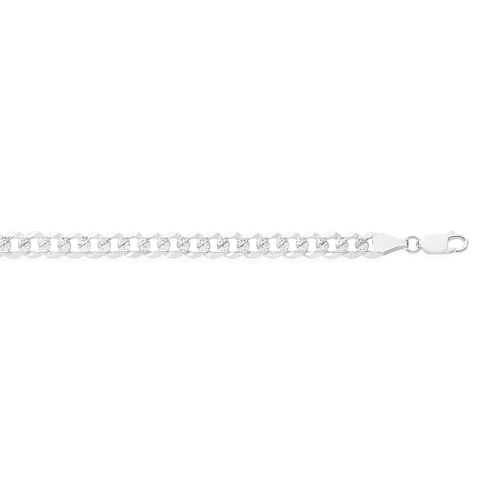 Silver 20cm Fancy Dia Cut Curb Bracelet