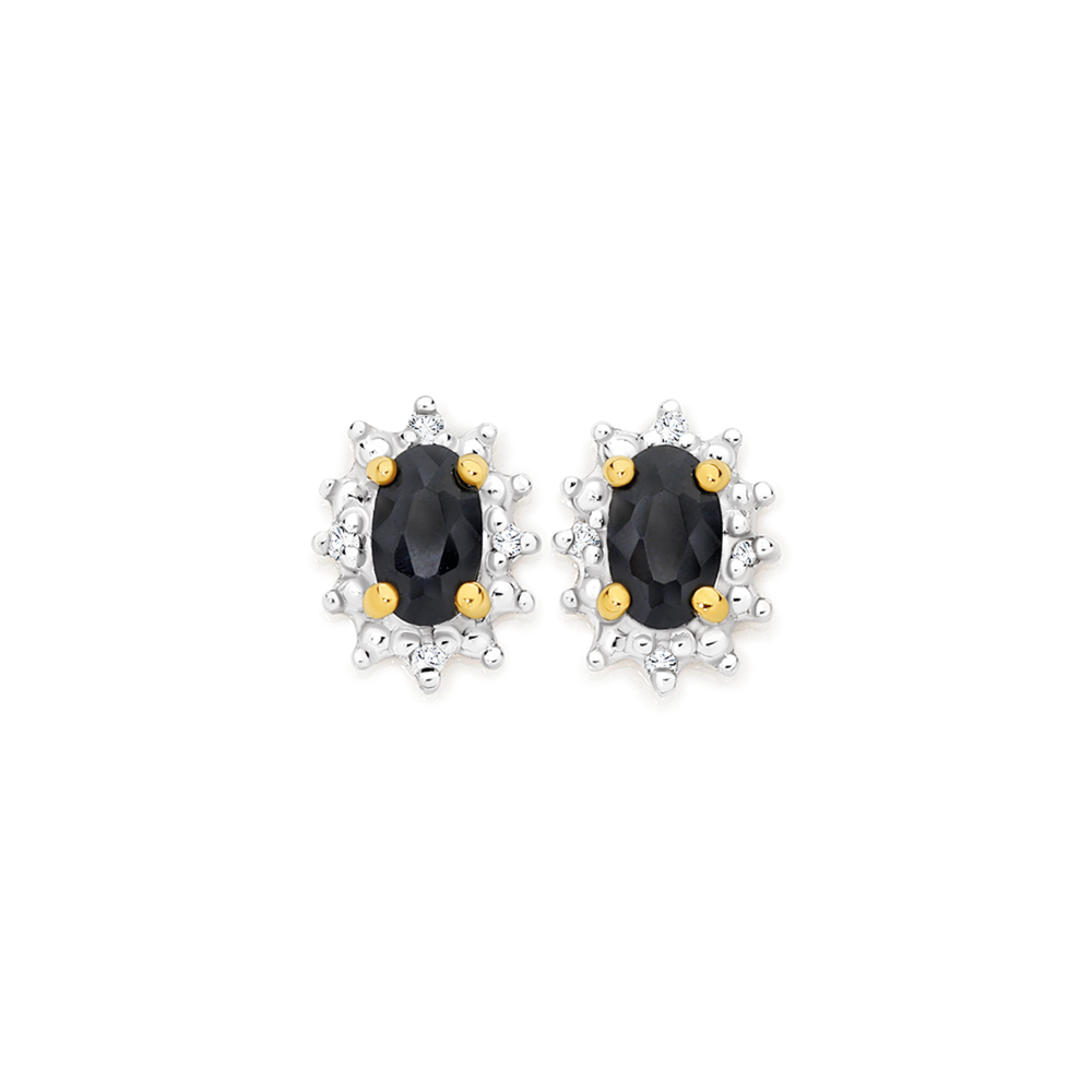 9ct Gold Black Sapphire & Diamond Stud Earrings