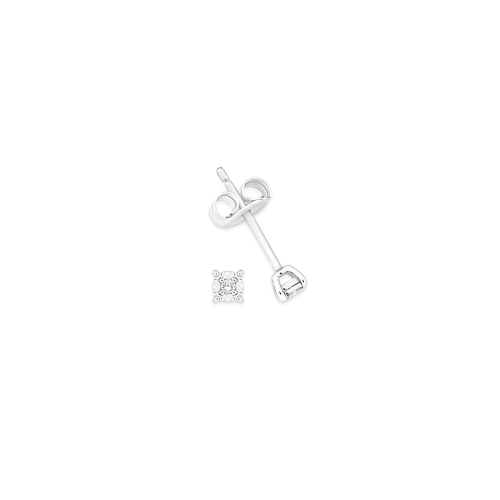 9ct White Gold Diamond Small 4 Claw Stud Earrings
