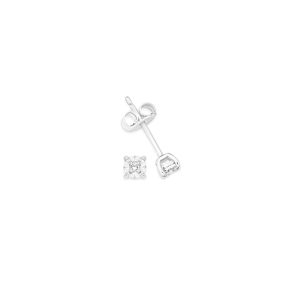 9ct White Gold Diamond 4 Claw Stud Earrings