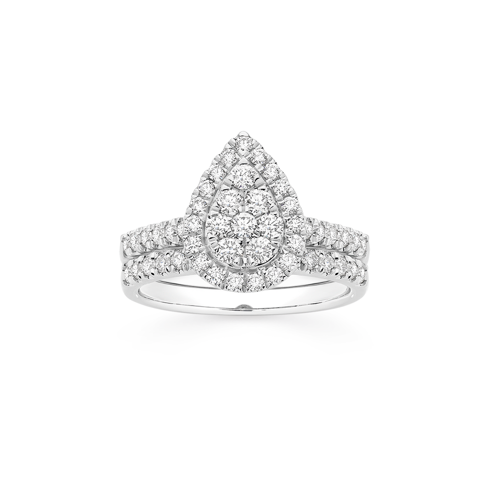 9ct Gold Diamond Pear Shape Cluster Bridal Set