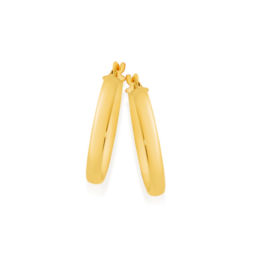 9ct Gold 3x20mm Half Round Hoop Earrings
