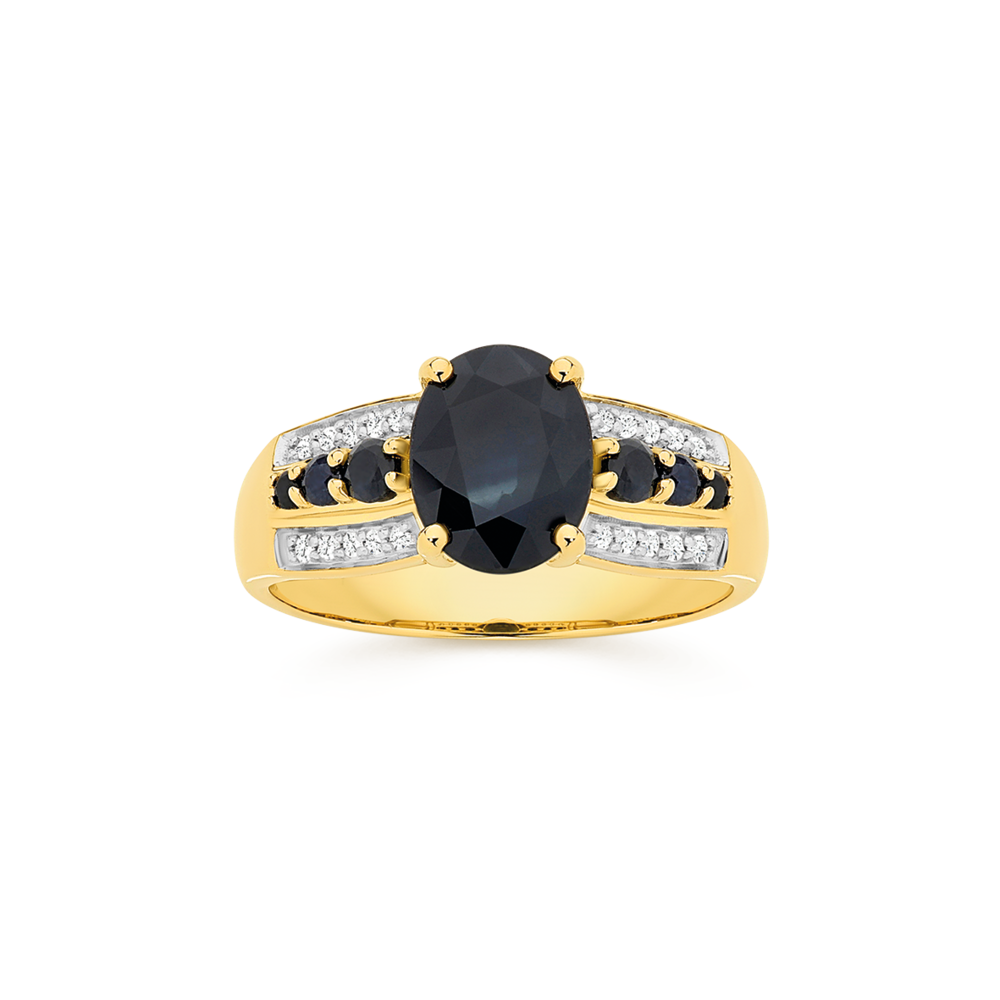 9ct Gold Black Sapphire & Diamond Ring