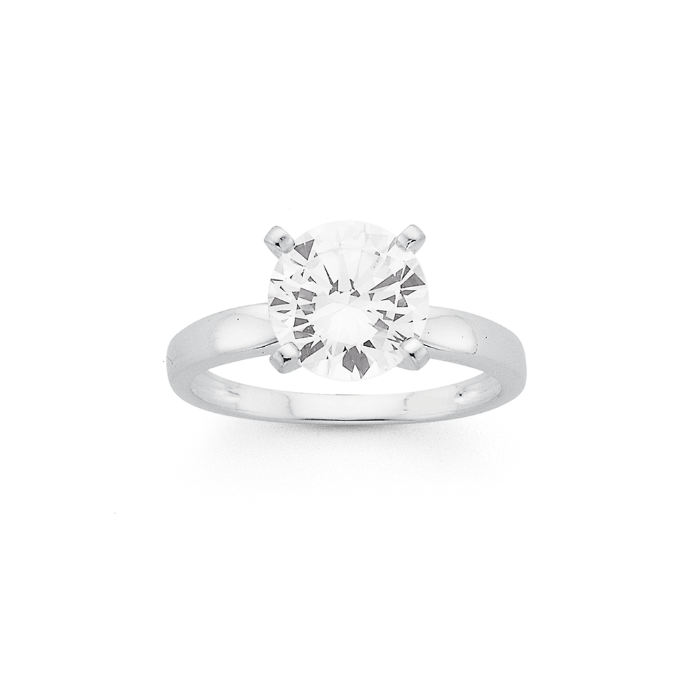 Silver 9mm CZ Solitaire Ring