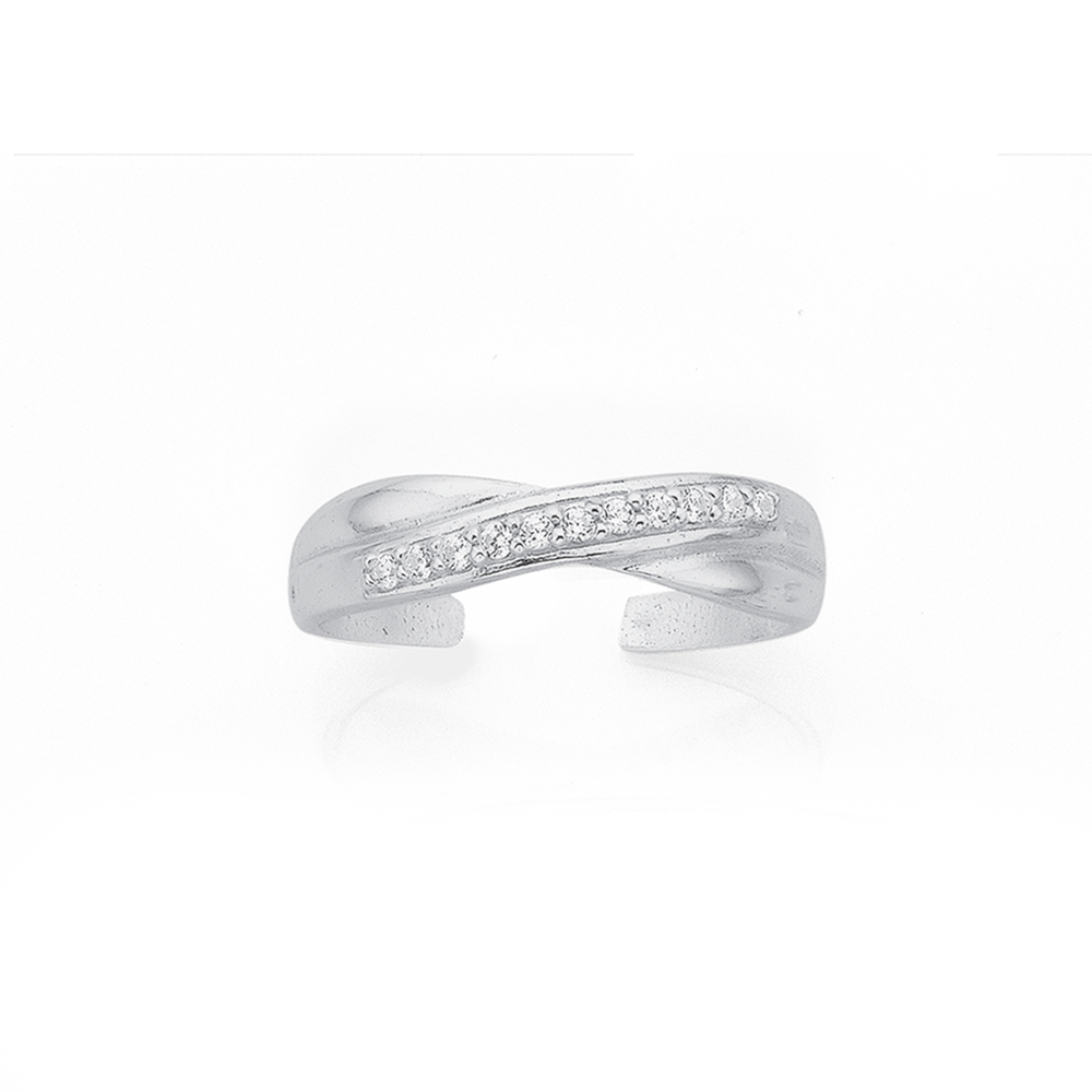Silver Cubic Zirconia Crossover Toe Ring